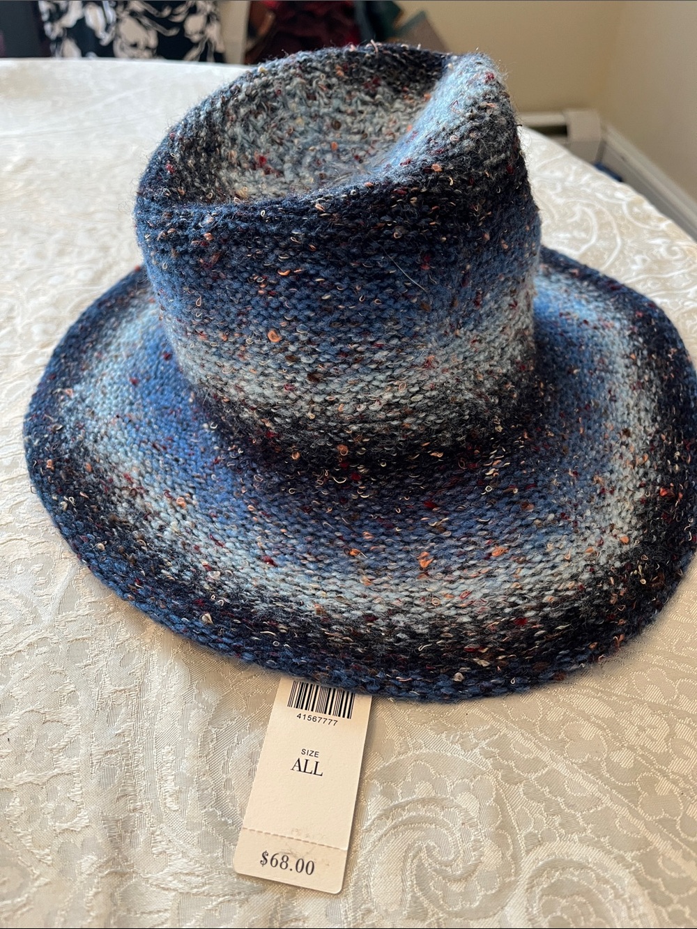 Anthropologie Variegated Blue Speckled Knit Fedora NWT